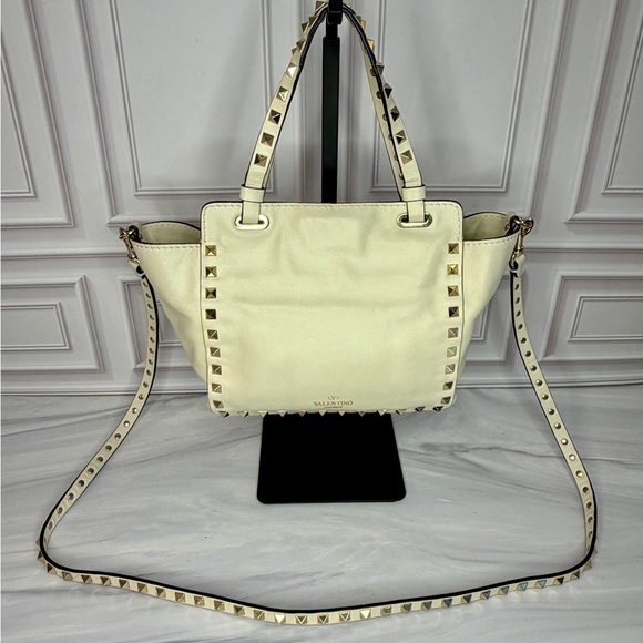 Valentino Garavani Small Rockstud Tote Bag Cream Leather 2-Way Crossbody - Picture 2 of 9